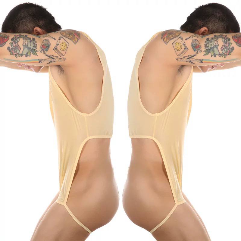 Male sexy underwear, men's one-piece back empty underwear, sexy one-piece vest, gay exposed buttocks, Ga